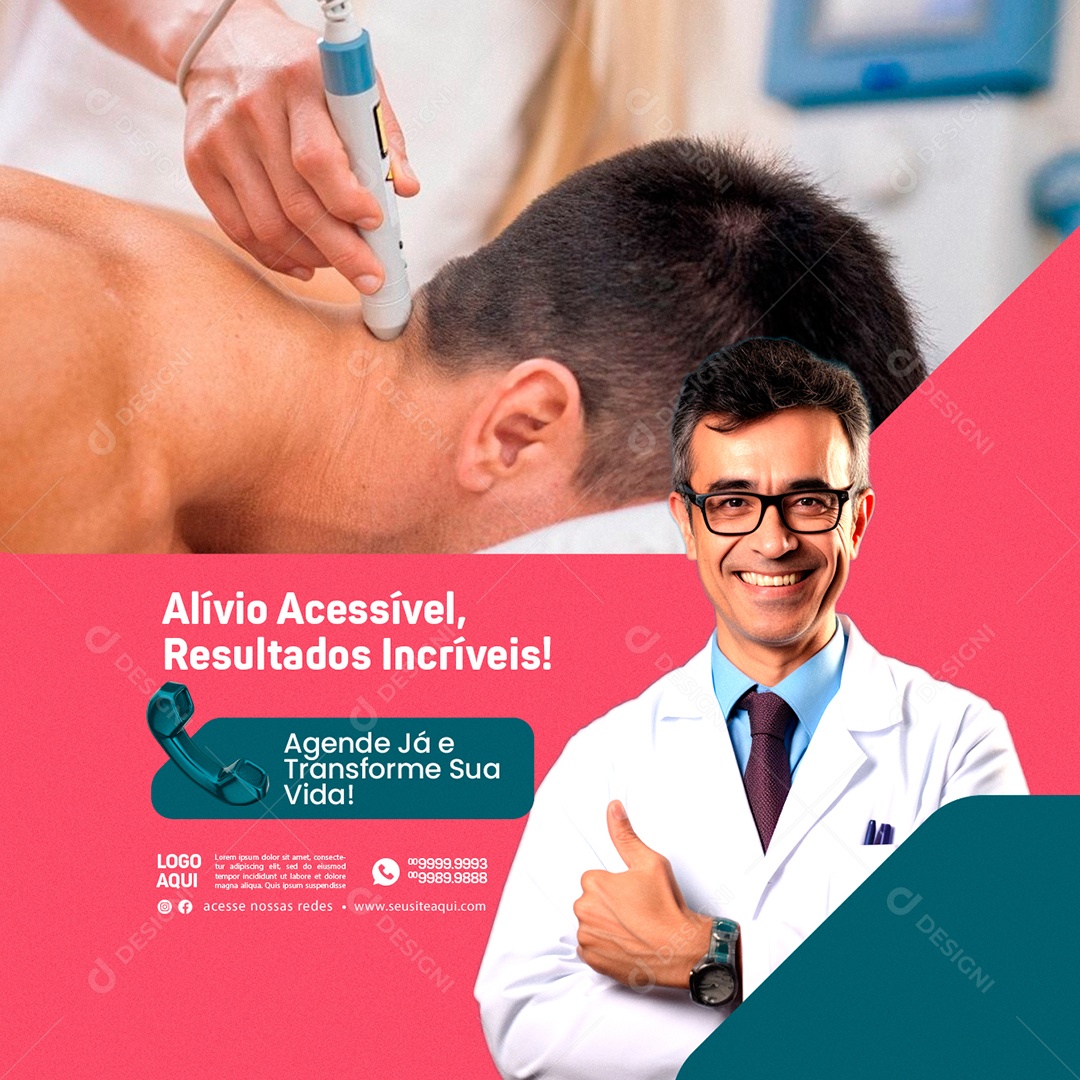 Clínica Laser Terapia Alívio Acessível Resultados Incríveis Social Media PSD Editável