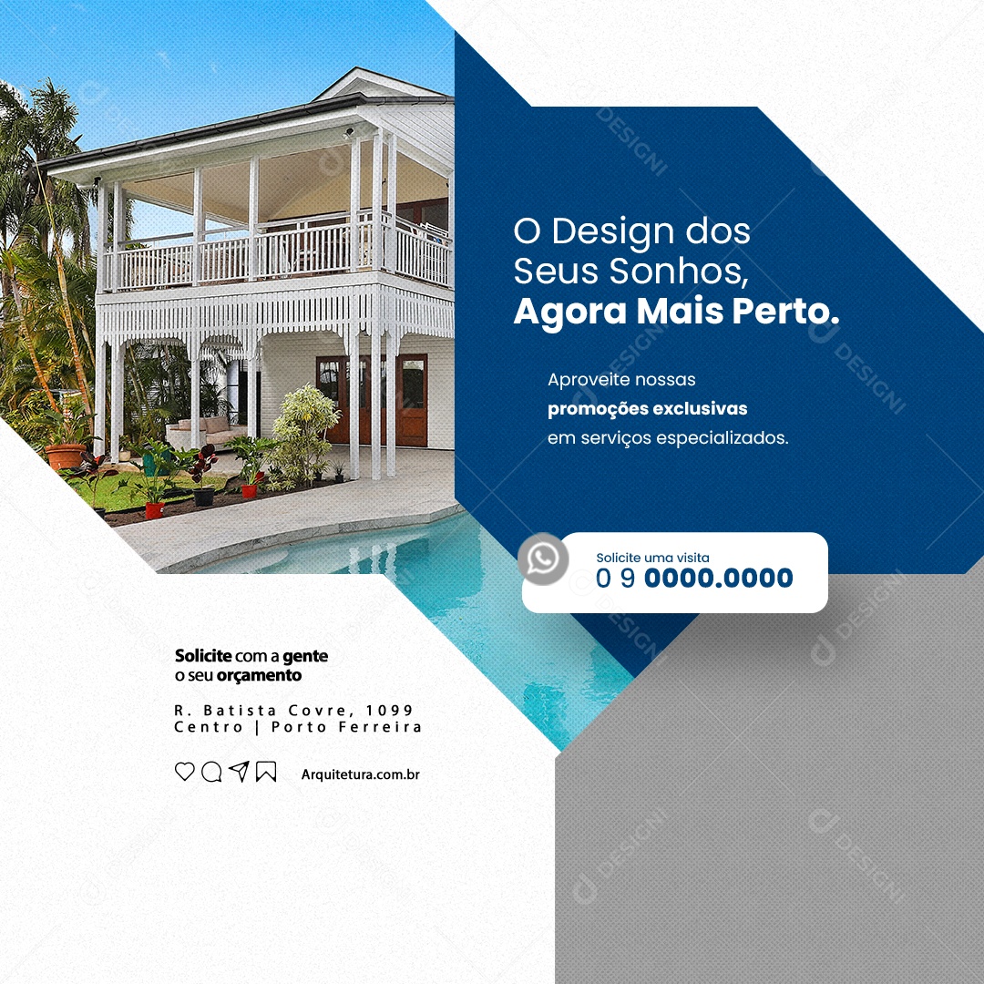Serviços de Arquiteto O Design dos Seus Sonhos Agora Mais Perto Social Media PSD Editável