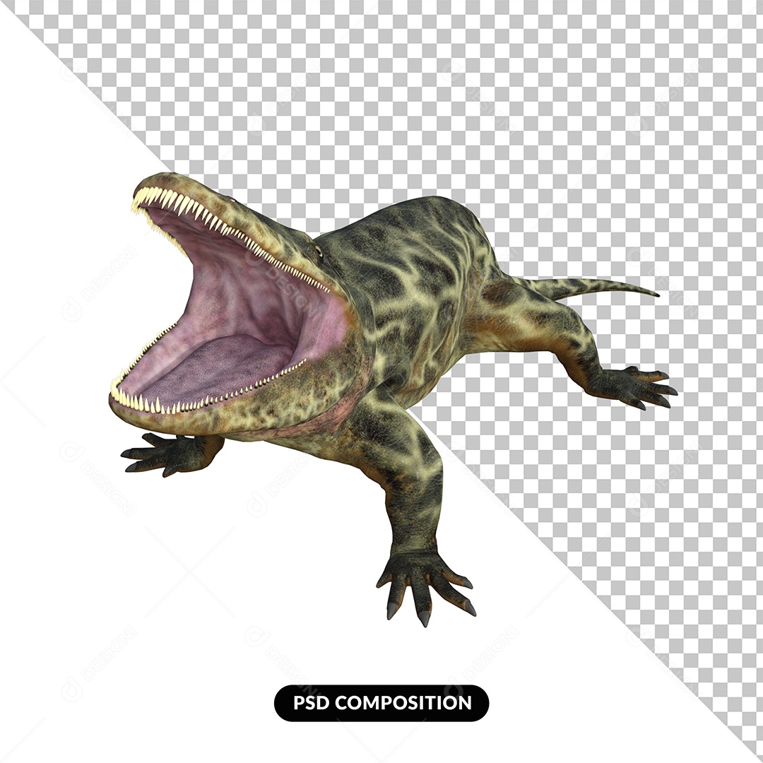 Elemento 3D Eryops Dinossauro para Composição PSD