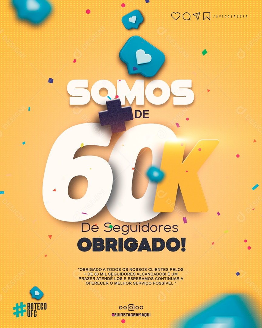 Social Media Feed Somos Mais De 60k De Seguidores Obrigado PSD Editável