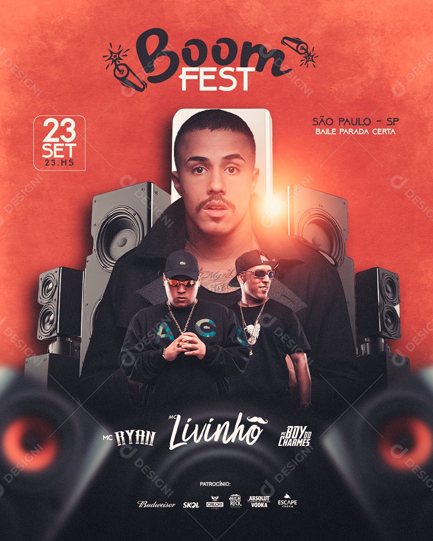 Flyer Feed Boom Fest Funk Social Media PSD Editável
