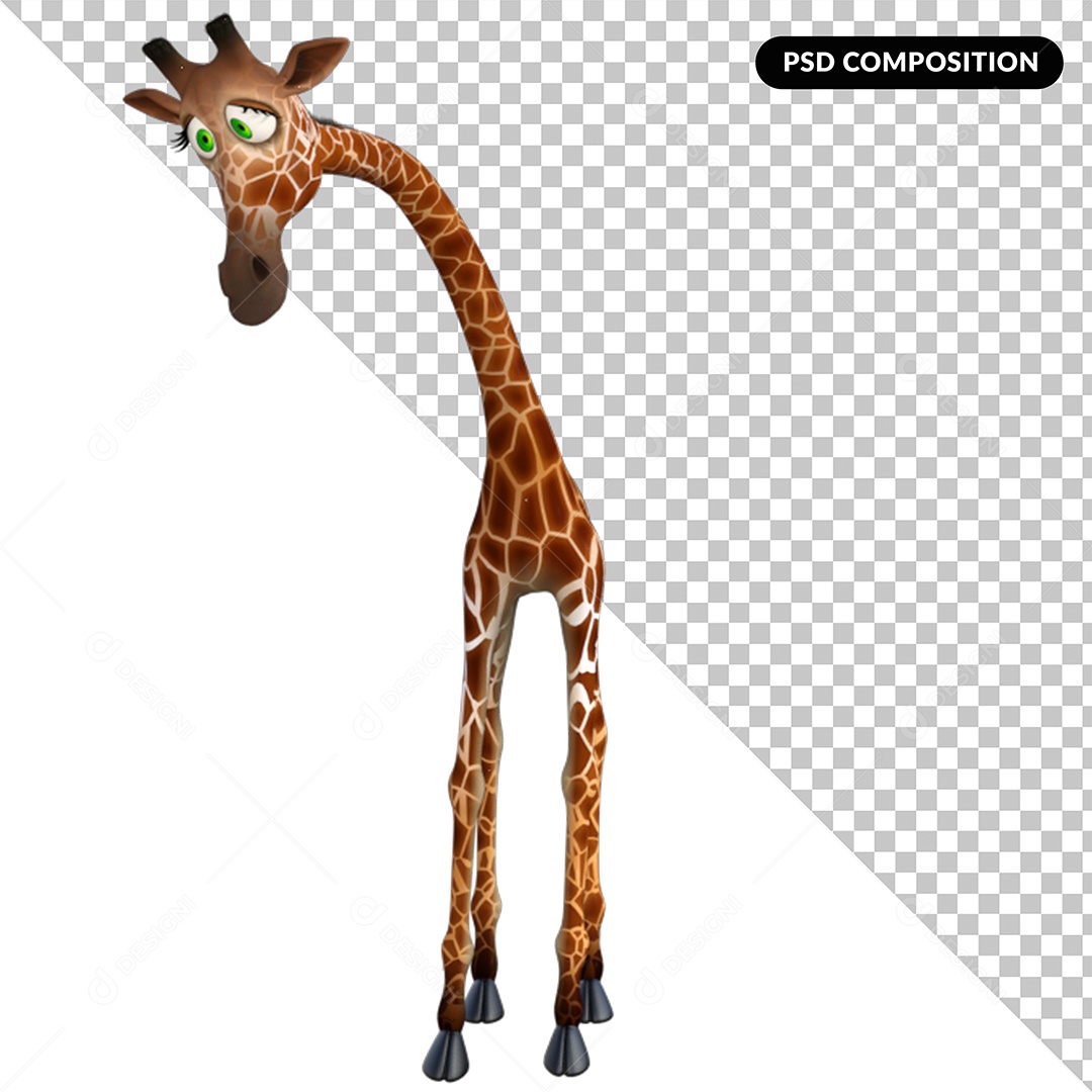 Elemento 3D Girafa Triste para Composição PSD