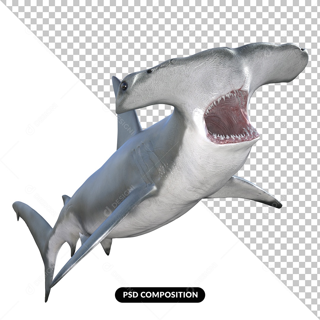 Elemento 3D Tubarão Martelo para Composição PSD