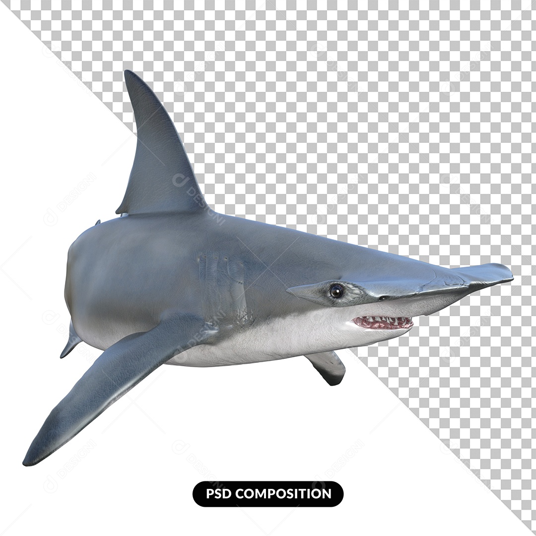 Elemento 3D Tubarão Martelo para Composição PSD
