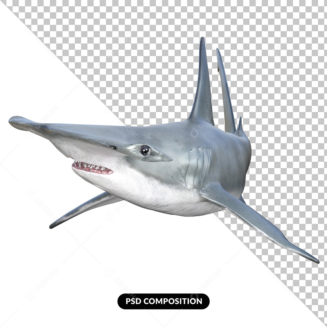 Elemento 3D Tubarão Martelo para Composição PSD
