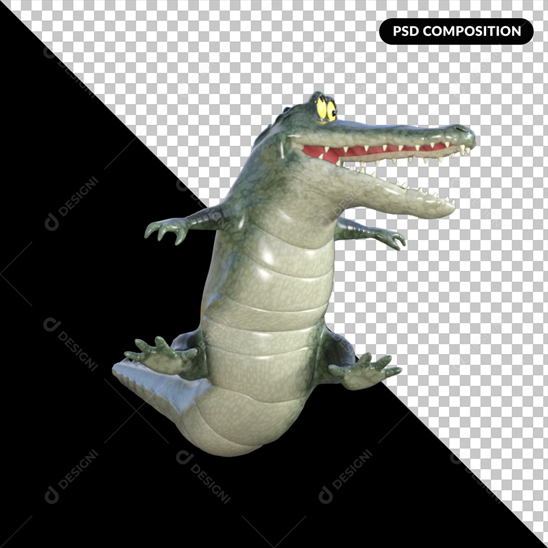 Elemento 3D Crocodilo para Composição PSD