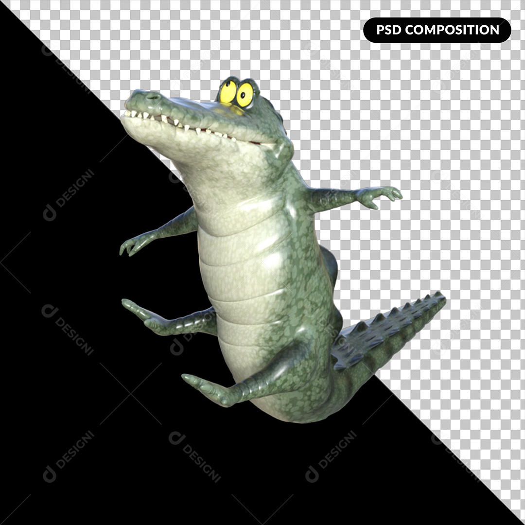 Elemento 3D Crocodilo para Composição PSD