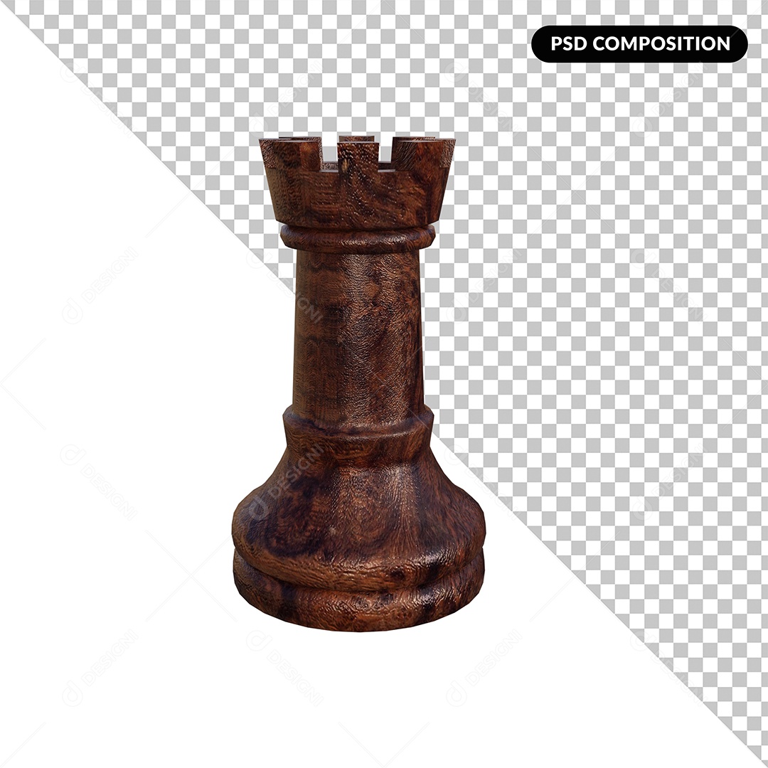 Peça de Xadrez Torres Elemento 3D para Composição PSD