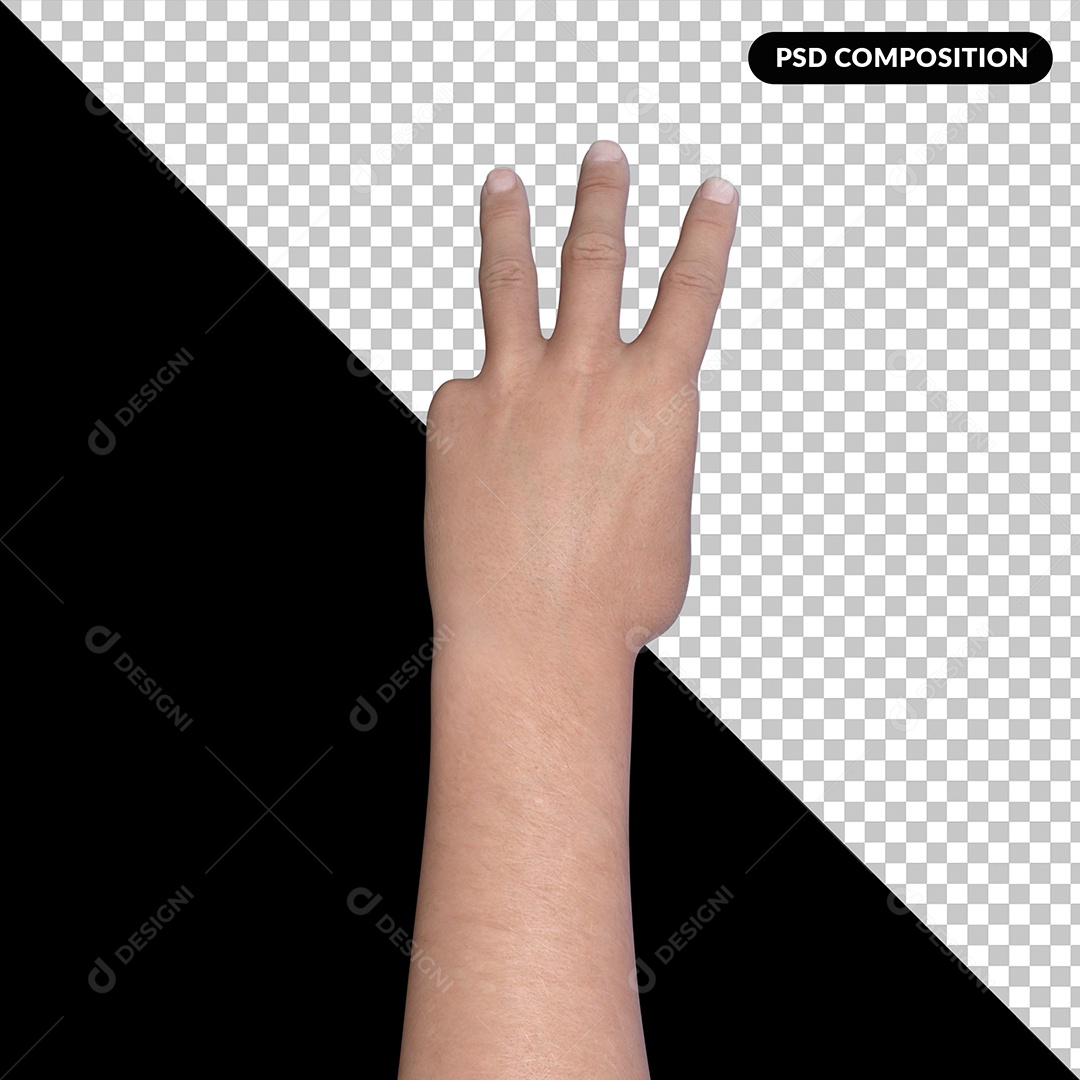 Elemento 3D Libras Mão Fazendo Gesto para Composição PSD