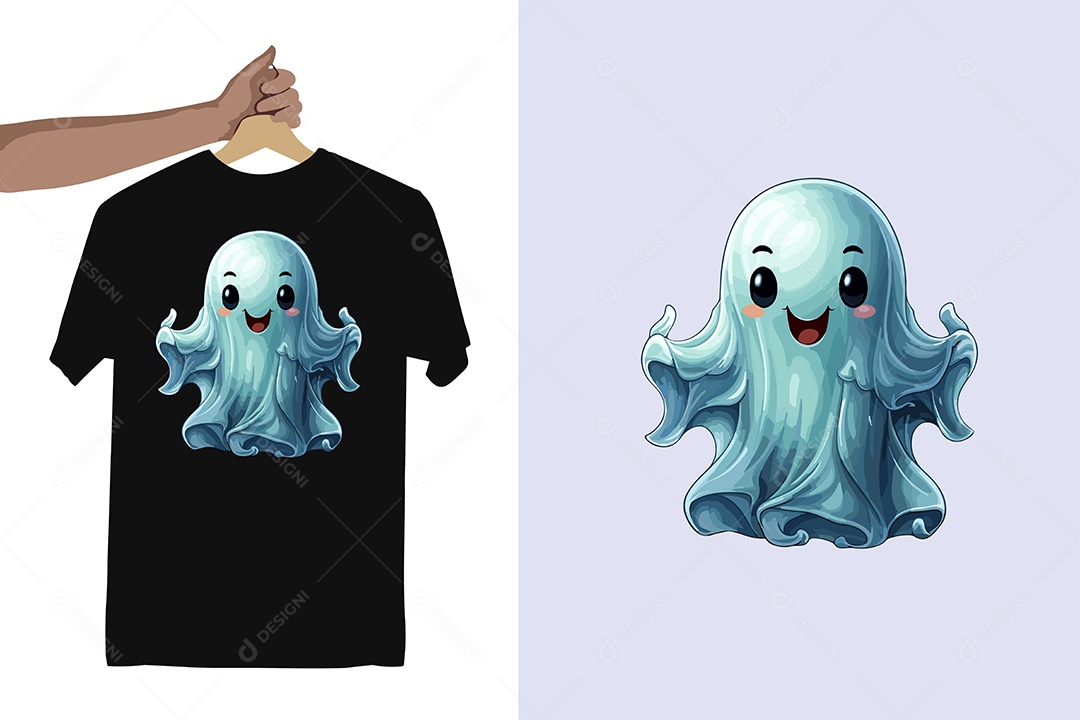 Modelo de Estampa de um Fantasma Personagem do Halloween Vetor EPS Editável