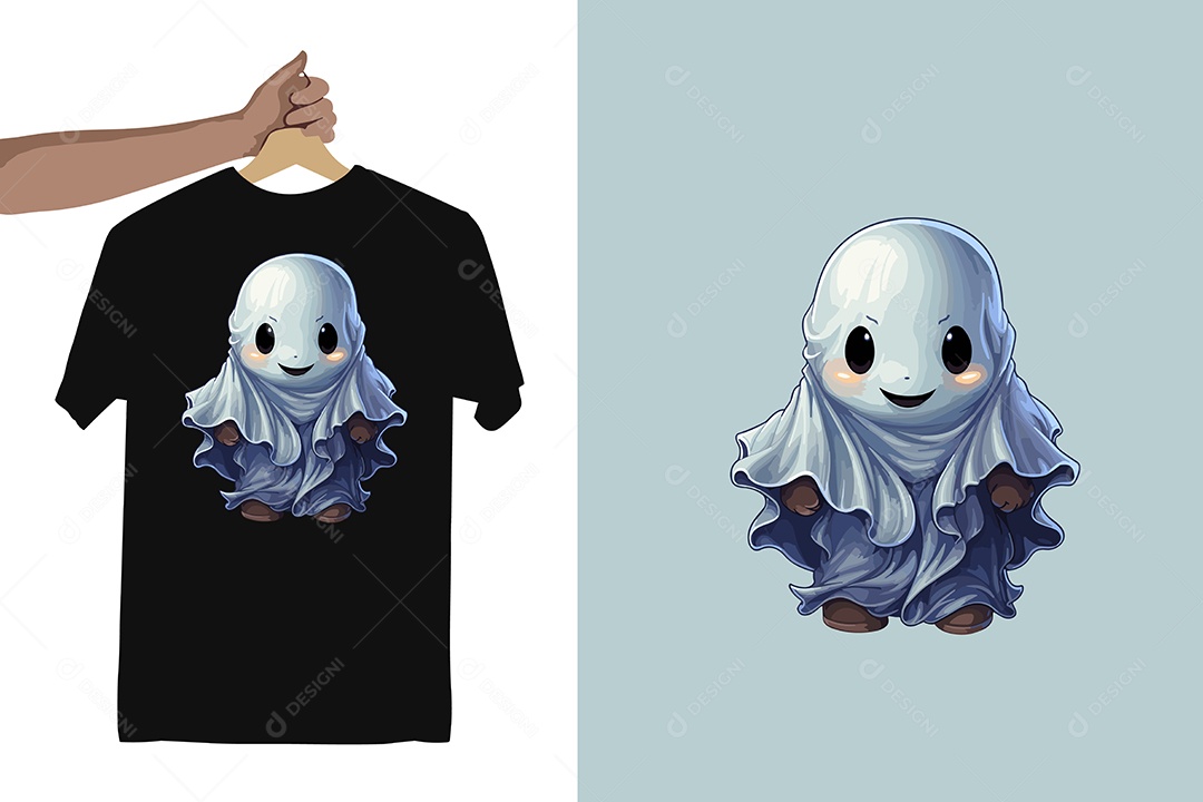 Modelo de Estampa de um Fantasma Personagem do Halloween Vetor EPS Editável