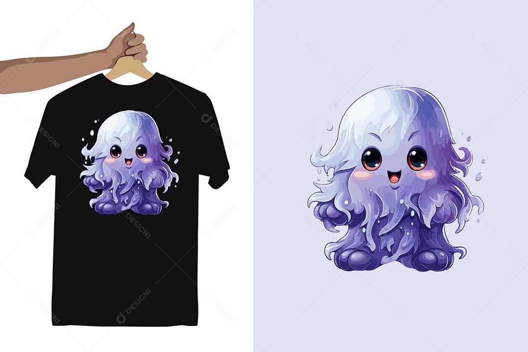 Modelo de Estampa de um Fantasma Personagem do Halloween Vetor EPS Editável