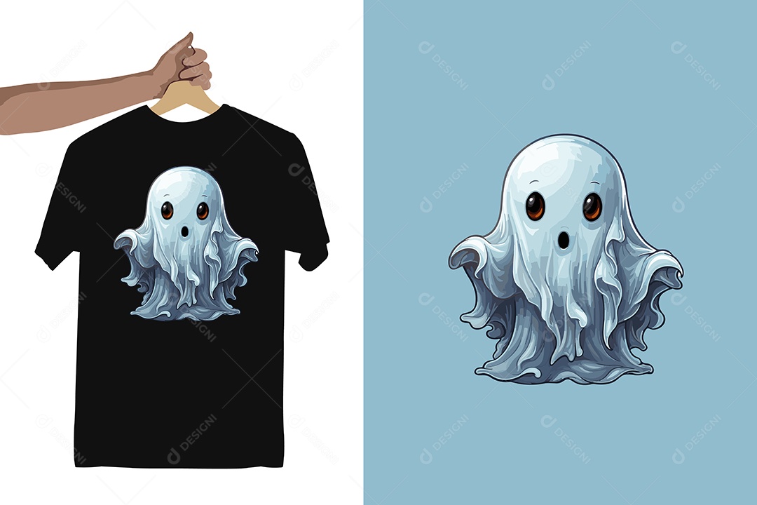 Modelo de Estampa de um Fantasma Personagem do Halloween Vetor EPS Editável
