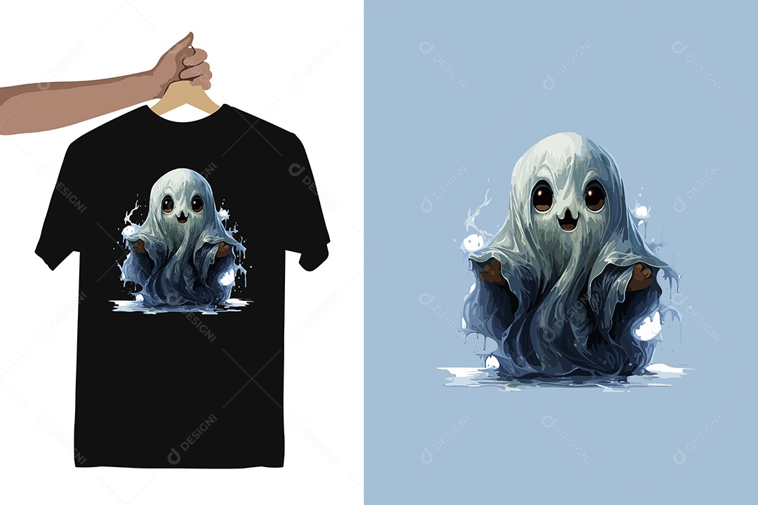 Modelo de Estampa de um Fantasma Personagem do Halloween Vetor EPS Editável