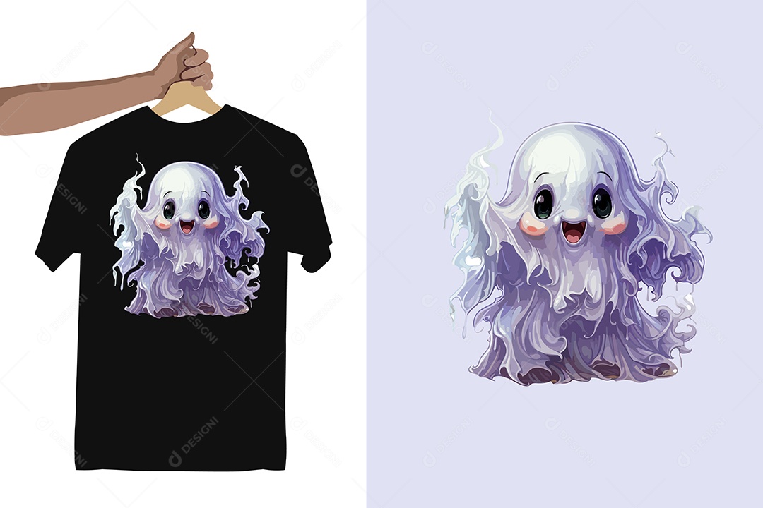 Modelo de Estampa de um Fantasma Personagem do Halloween Vetor EPS Editável