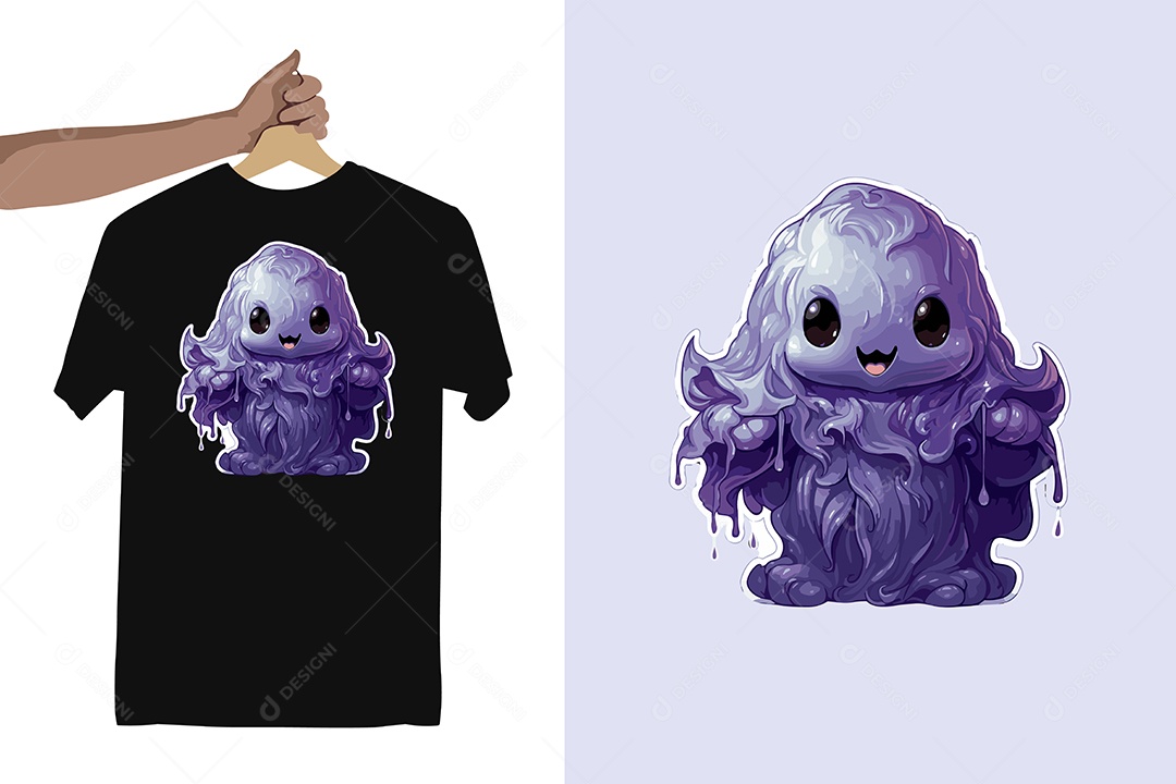 Modelo de Estampa de um Fantasma Personagem do Halloween Vetor EPS Editável