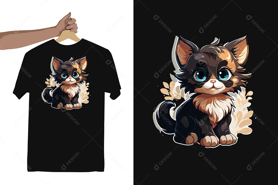 Modelo de Estampa de um Gatinho Fofo Ilustração Vetor EPS Editável