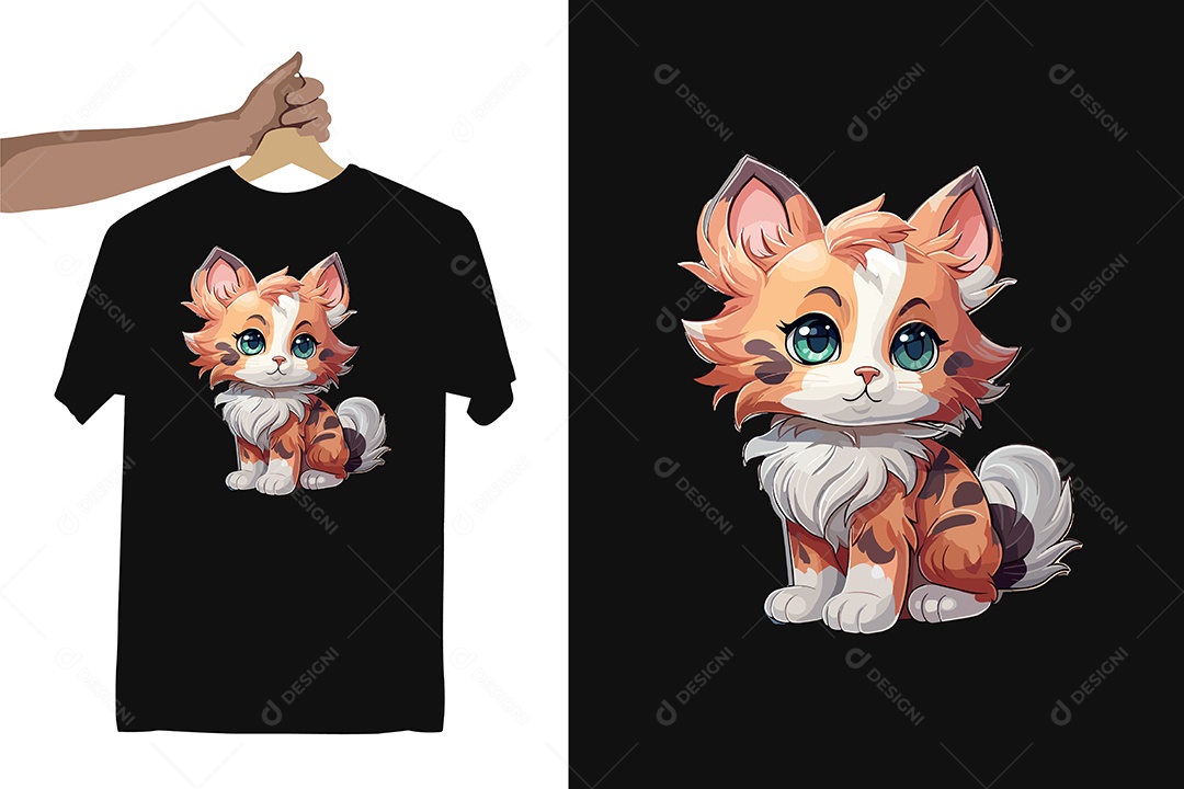 Modelo de Estampa de um Gatinho Fofo Ilustração Vetor EPS Editável