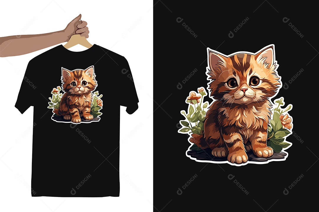 Modelo de Estampa de um Gatinho Fofo Ilustração Vetor EPS Editável