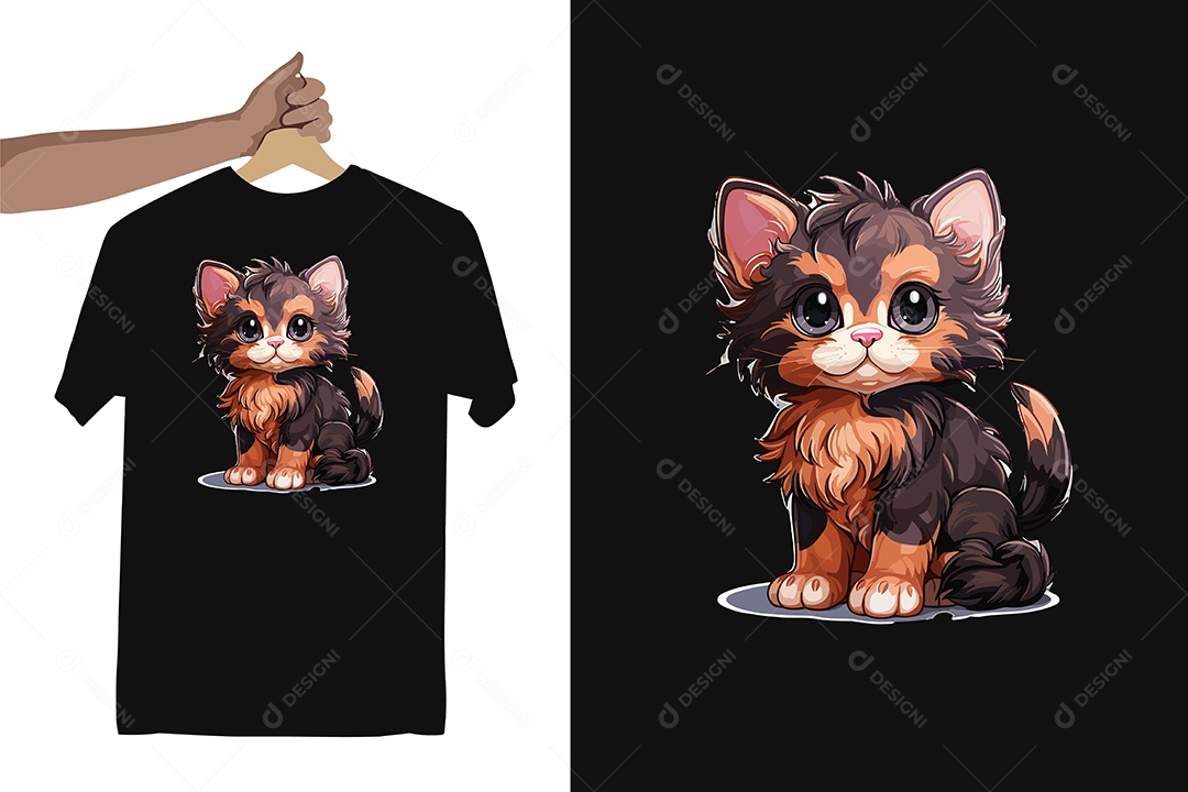 Modelo de Estampa de um Gatinho Fofo Ilustração Vetor EPS Editável