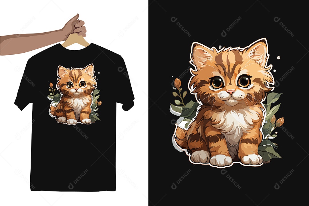 Modelo de Estampa de um Gatinho Fofo Ilustração Vetor EPS Editável