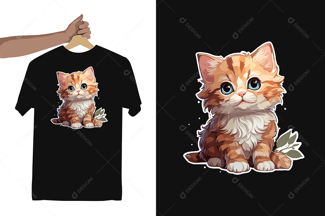 Modelo de Estampa de um Gatinho Fofo Ilustração Vetor EPS Editável