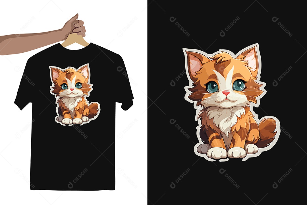 Modelo de Estampa de um Gatinho Fofo Ilustração Vetor EPS Editável
