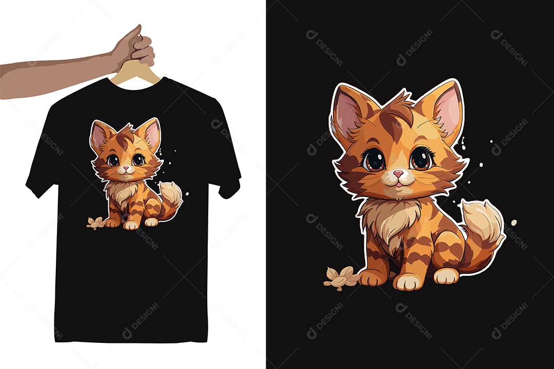 Modelo de Estampa de um Gatinho Fofo Ilustração Vetor EPS Editável