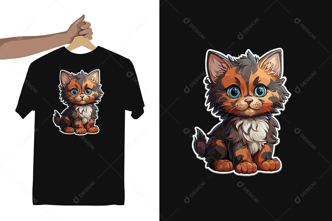 Modelo de Estampa de um Gatinho Fofo Ilustração Vetor EPS Editável