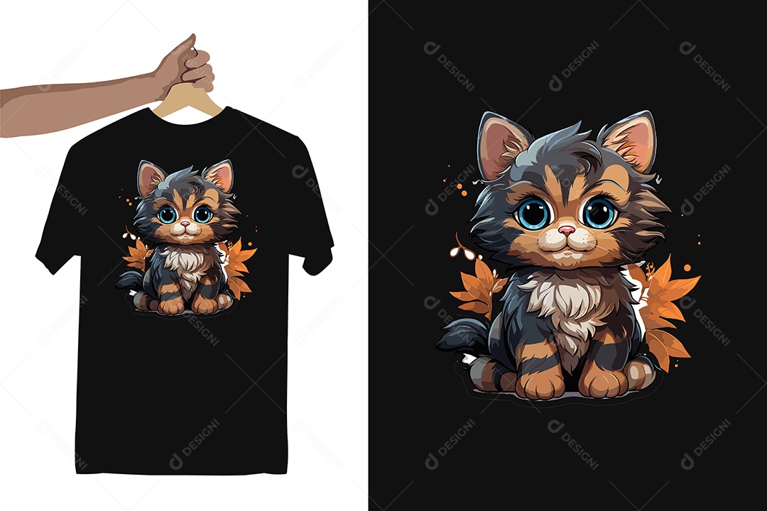 Modelo de Estampa de um Gatinho Fofo Ilustração Vetor EPS Editável