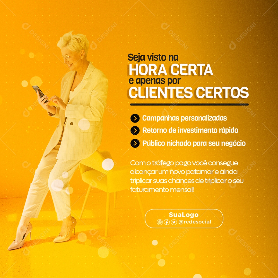 Seja Visto na Hora Certa Com o Tráfego Pago Social Media PSD Editável