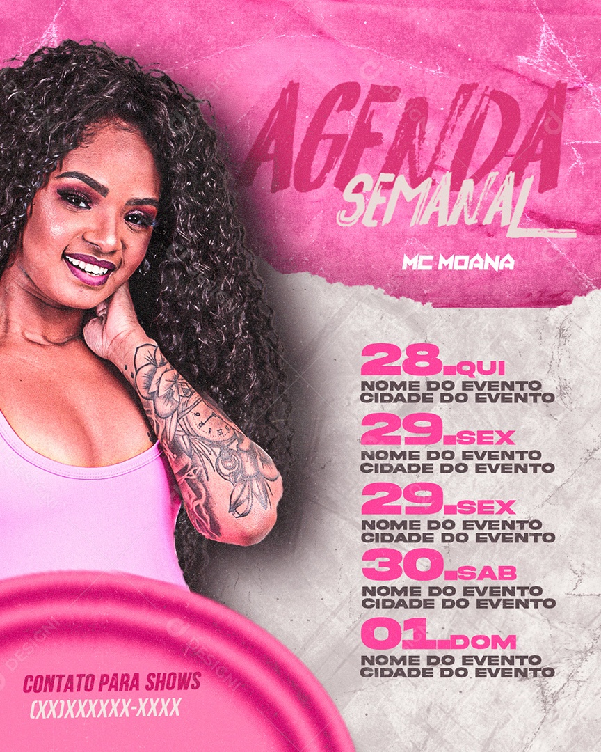 Social Media Flyer Agenda Semanal MC Moana PSD Editável