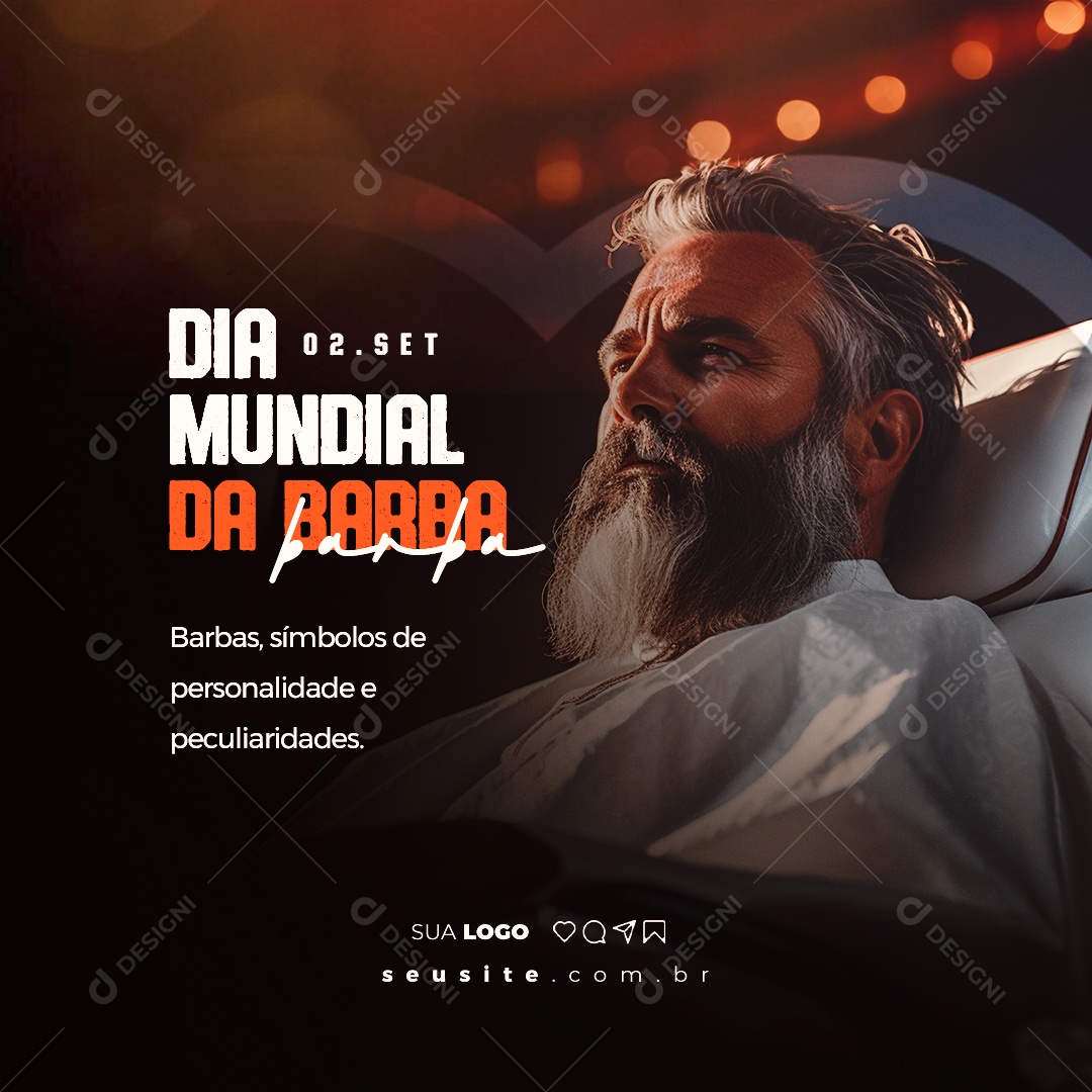 Dia Mundial da Barba 02 de Setembro Símbolos de Personalidade e Peculiaridades Social Media PSD Editável