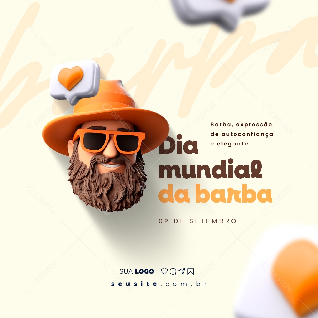 Dia Mundial da Barba Expressão de Autoconfiança e Elegante Social Media PSD Editável