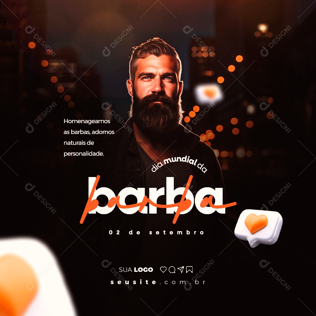 Dia Mundial da Barba 02 de Setembro Homenageamos as Barbas Social Media PSD Editável