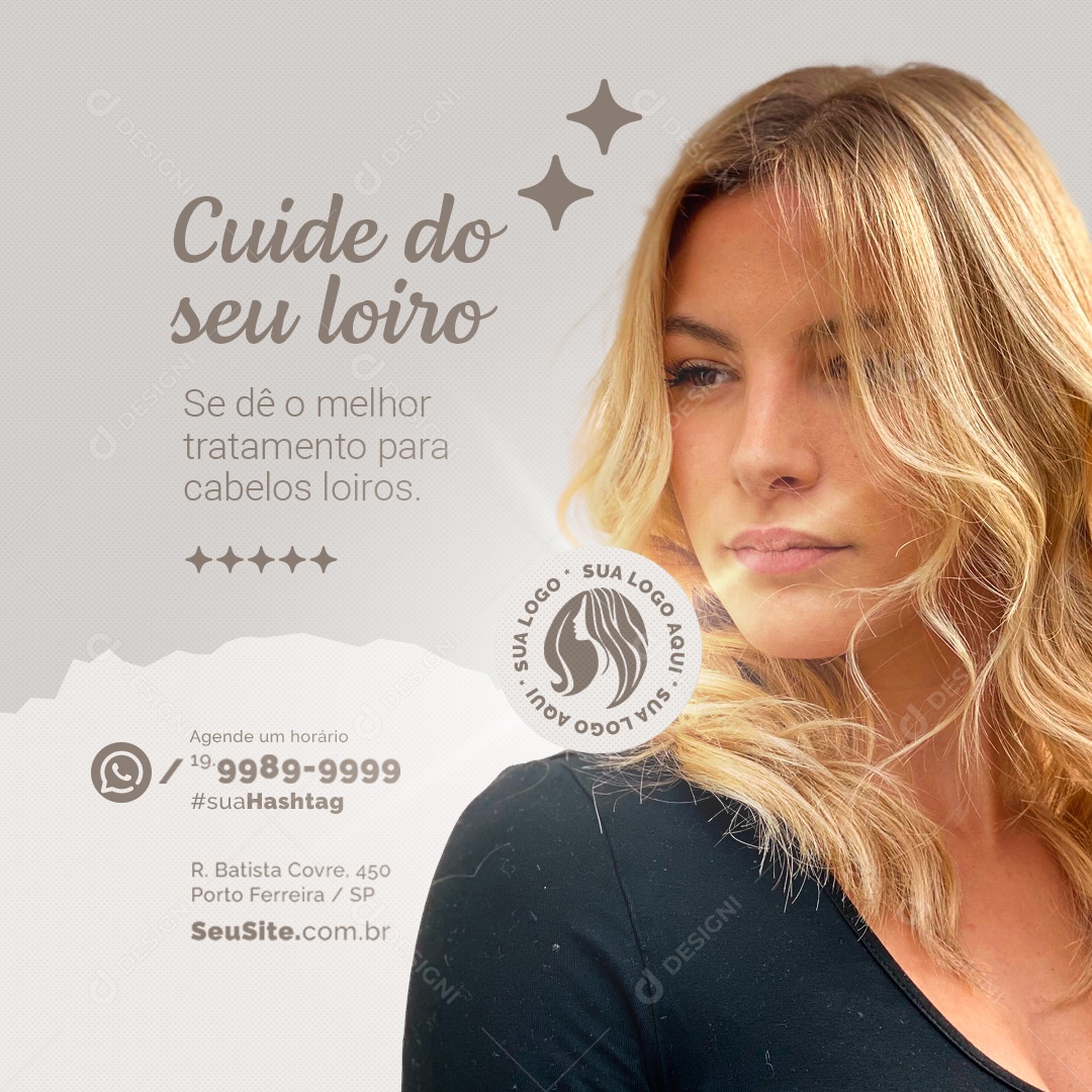 Social Media Clínica Estética Cuide do seu Loiro se dê o Melhor Tratamento para Cabelos Loiros PSD Editável