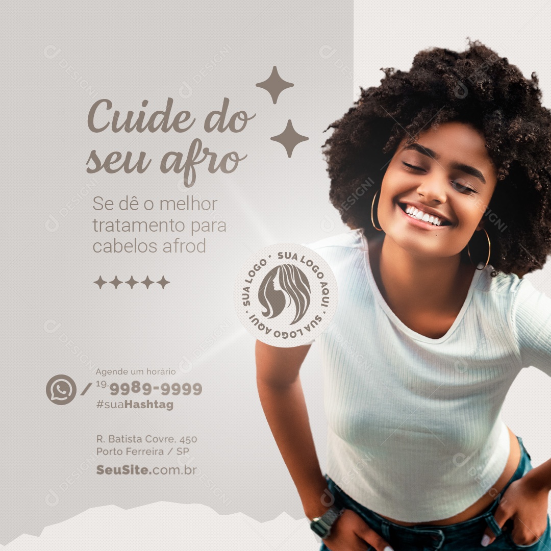 Clínica Estética Cuide do Seu Afro se Dê o Melhor Tratamento para Cabelos Afrod Social Media PSD Editável