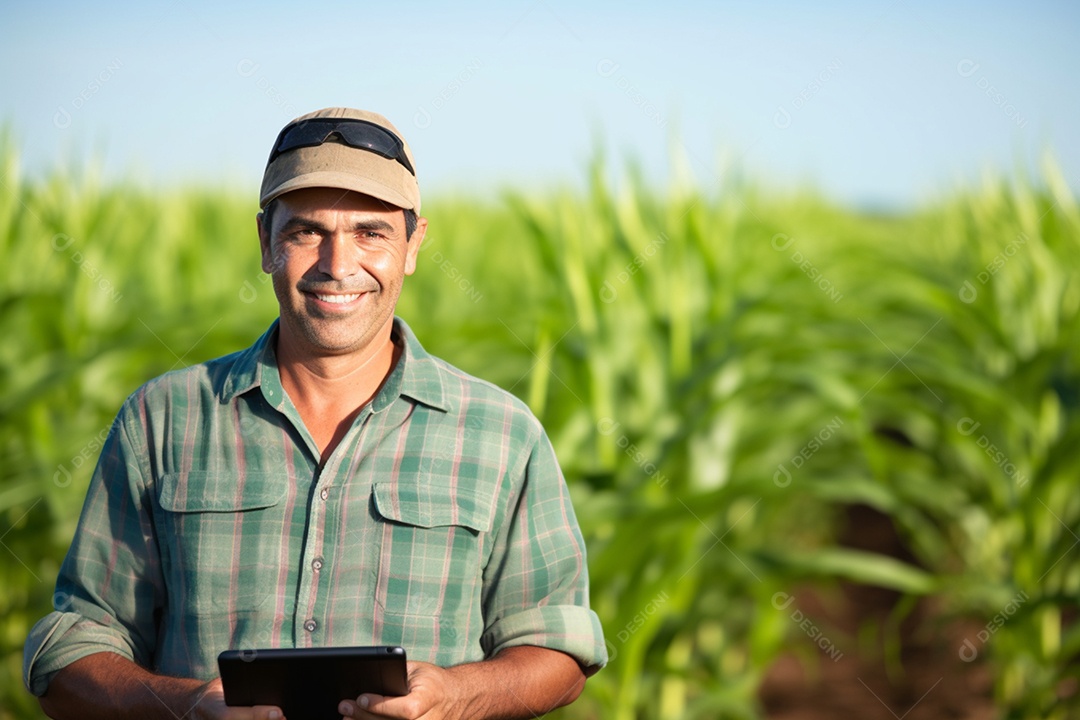 Imagem realista homem agropecuarista sobre uma lavoura