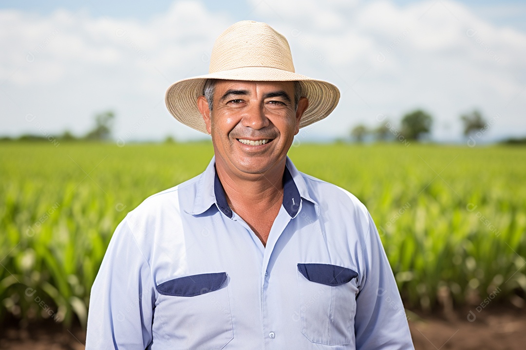 Imagem realista homem agropecuarista sobre uma lavoura