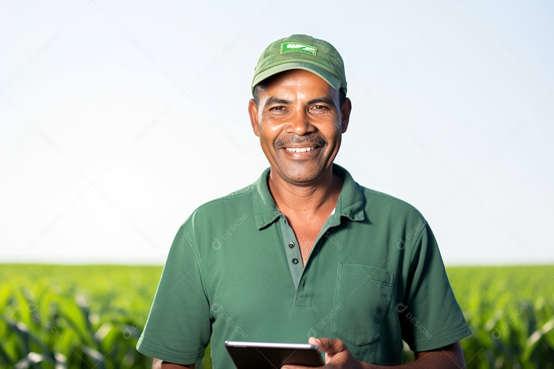 Imagem realista homem agropecuarista sobre uma lavoura