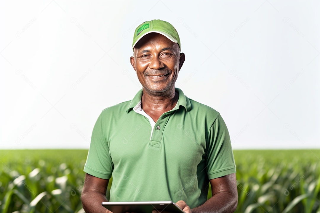 Imagem realista homem agropecuarista sobre uma lavoura