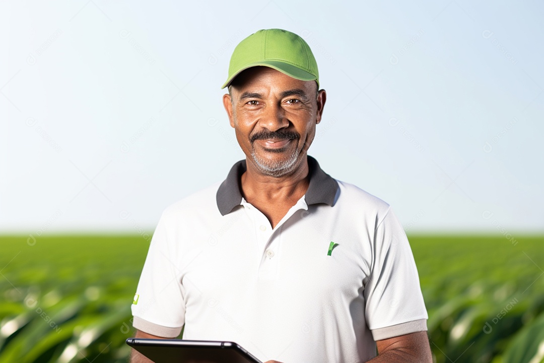 Imagem realista homem agropecuarista sobre uma lavoura