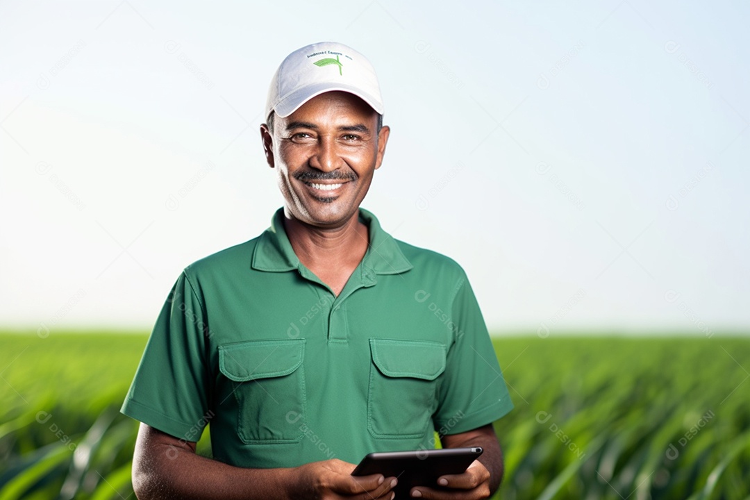 Imagem realista homem agropecuarista sobre uma lavoura
