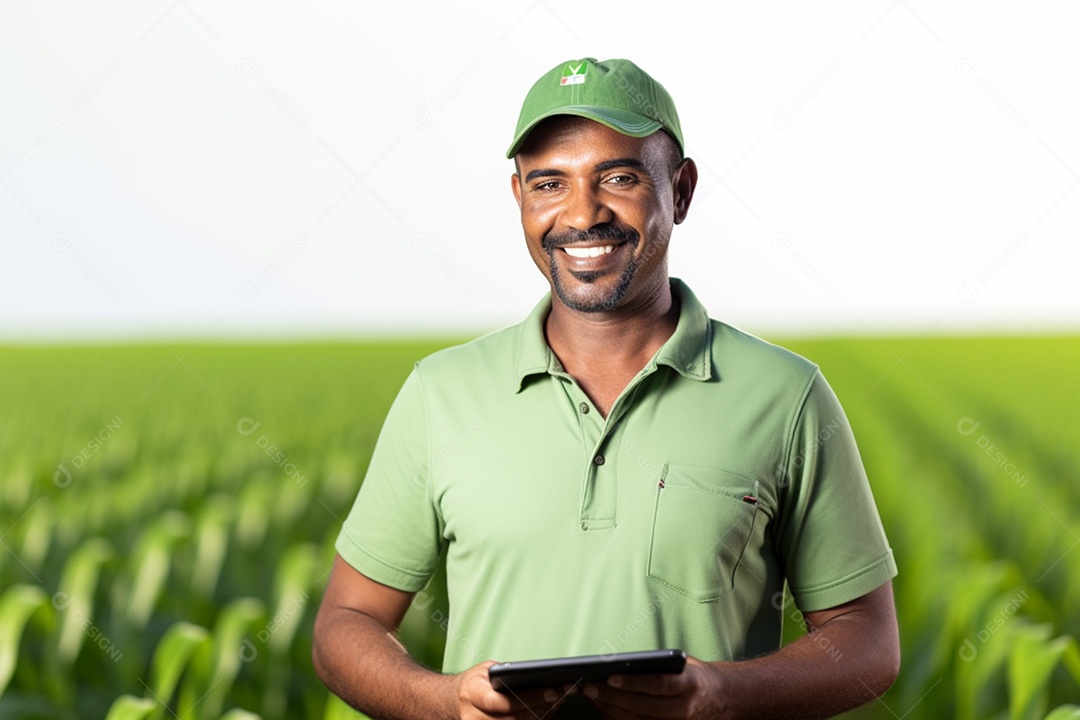 Imagem realista homem agropecuarista sobre uma lavoura