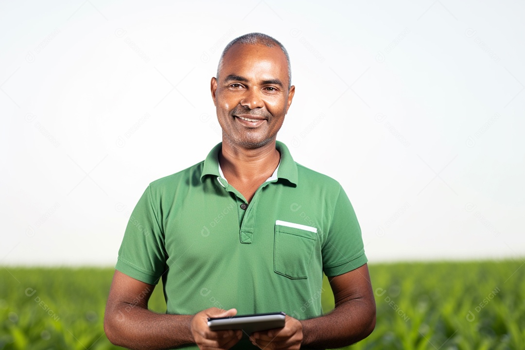 Imagem realista homem agropecuarista sobre uma lavoura