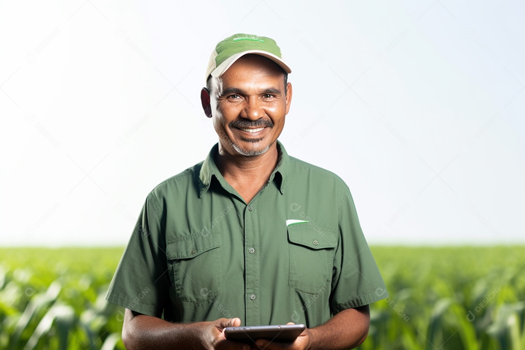 Imagem realista homem agropecuarista sobre uma lavoura
