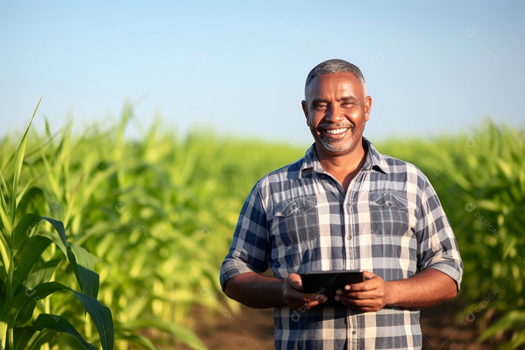 Imagem realista homem agropecuarista sobre uma lavoura