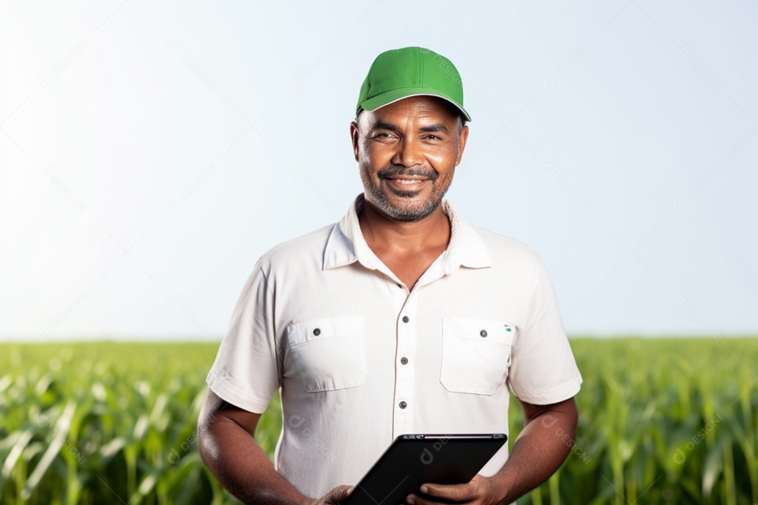 Imagem realista homem agropecuarista sobre uma lavoura