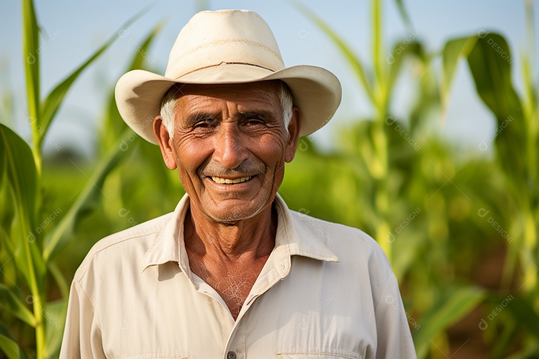 Imagem realista homem agropecuarista sobre uma lavoura