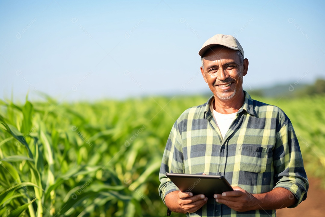 Imagem realista homem agropecuarista sobre uma lavoura
